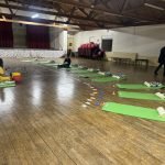 A picture of a sound bath being set up